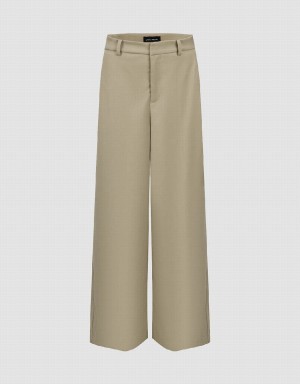 Urban Revivo Wide-Leg Women's Pants Khaki | EHA7571AY