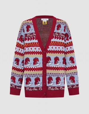 Urban Revivo Woody Woodpecker Contrast Trim Button Up Women's Cardigan Red Blue | UFP10014QU