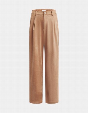 Urban Revivo Woven Long Wide-Leg Women's Pants Brown | WRB8614NE