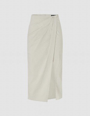 Urban Revivo Wrapped Straight Women's Skirts Khaki | TGF8093DK