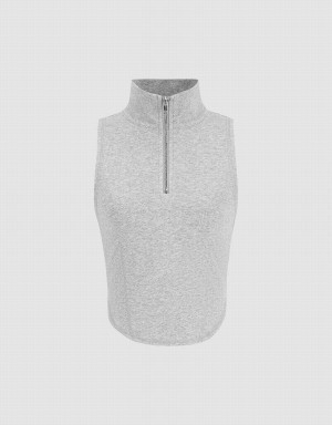 Urban Revivo Zip Half Placket Women's Tank Top Grey | WWS406WM