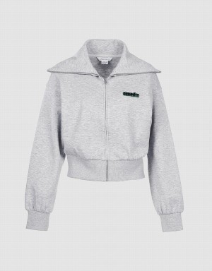 Urban Revivo Zip Up Letter Detail Women's Jackets Grey | DUW9089UO