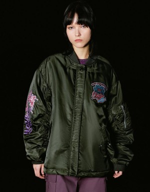 Urban Revivo Zipper Front Balloon Padded Women's Coats Green | TVK11VM