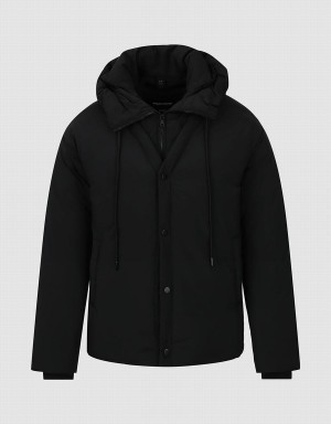 Urban Revivo Zipper Front Hooded Men's Down Jackets Black | NTF3488UM