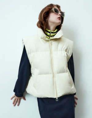 Urban Revivo Zipper Front Puffer Waistcoat Women's Down Jackets Yellow | RNL1982KG