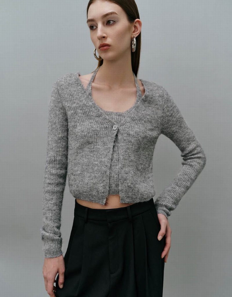 Urban Revivo 2 In 1 Knitted Women's Cardigan Grey | QCT425TT