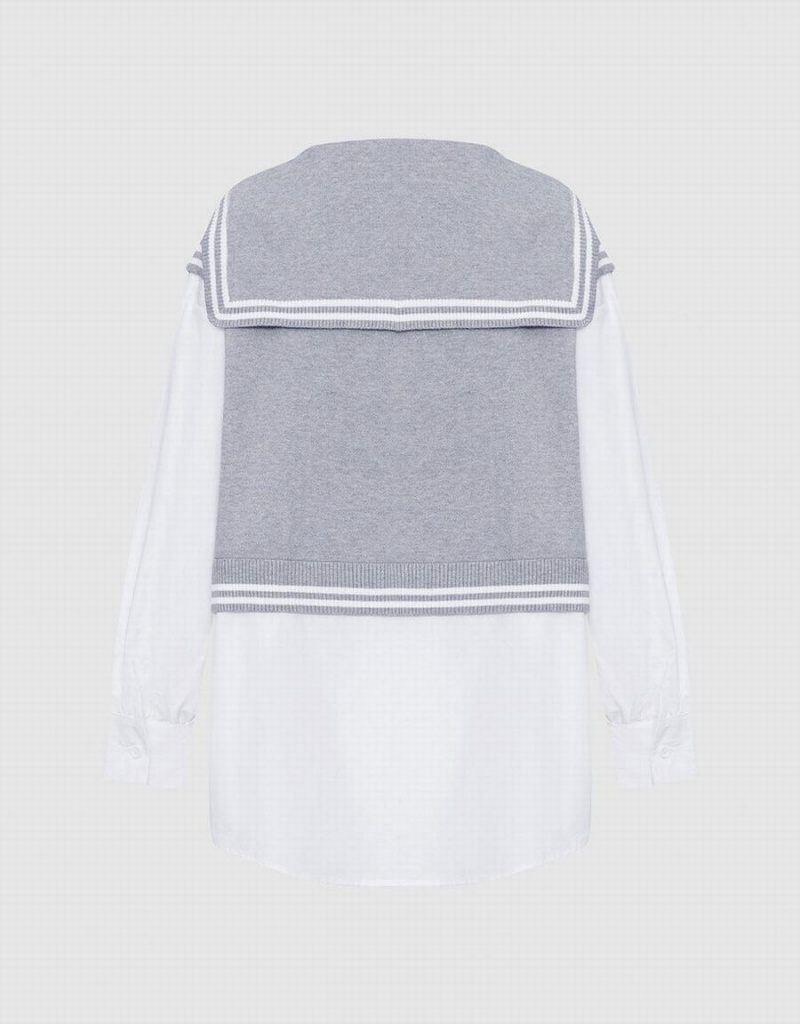 Urban Revivo 2 In 1 Knitted & Striped Women's Shirts Grey | HHK1513EY