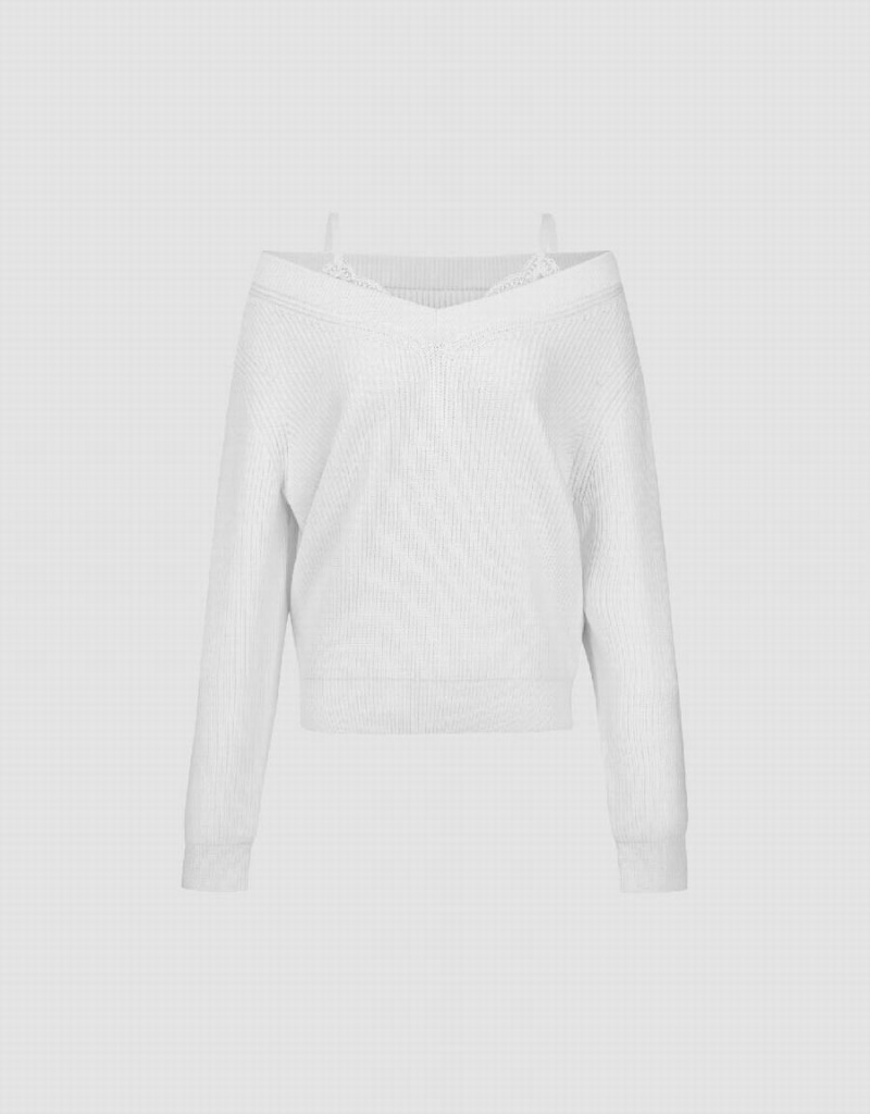 Urban Revivo 2 In 1 V-Neck Knitted Women's Cardigan White | EEL825JG