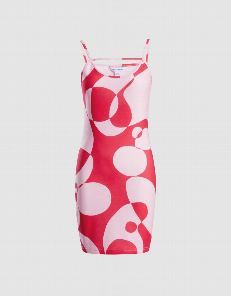 Urban Revivo Abstract Print Bodycon Cami Women\'s Dress Pink | BHF5061AR