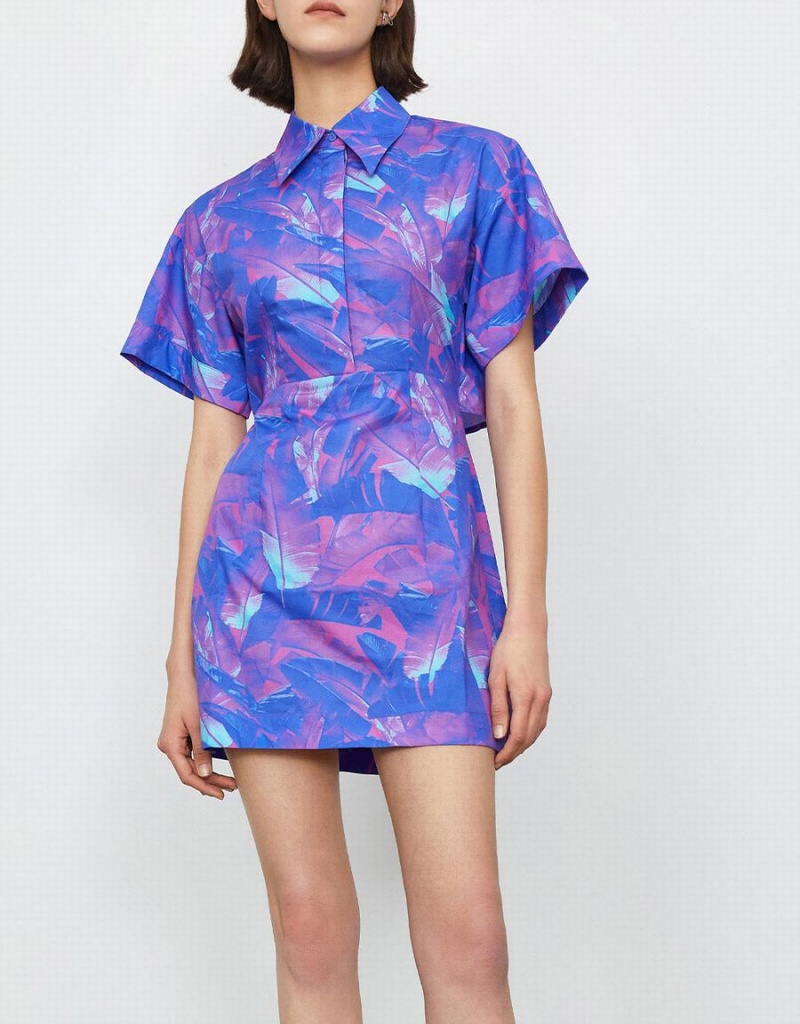 Urban Revivo Abstract Print Drop Shoulder Sleeve Style Mini Women's Dress Purple | MGE8251MY