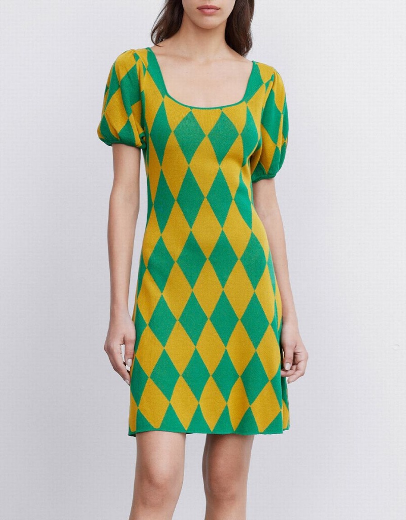 Urban Revivo Argyle Knitted Women's Dress Green | GWI7416DZ