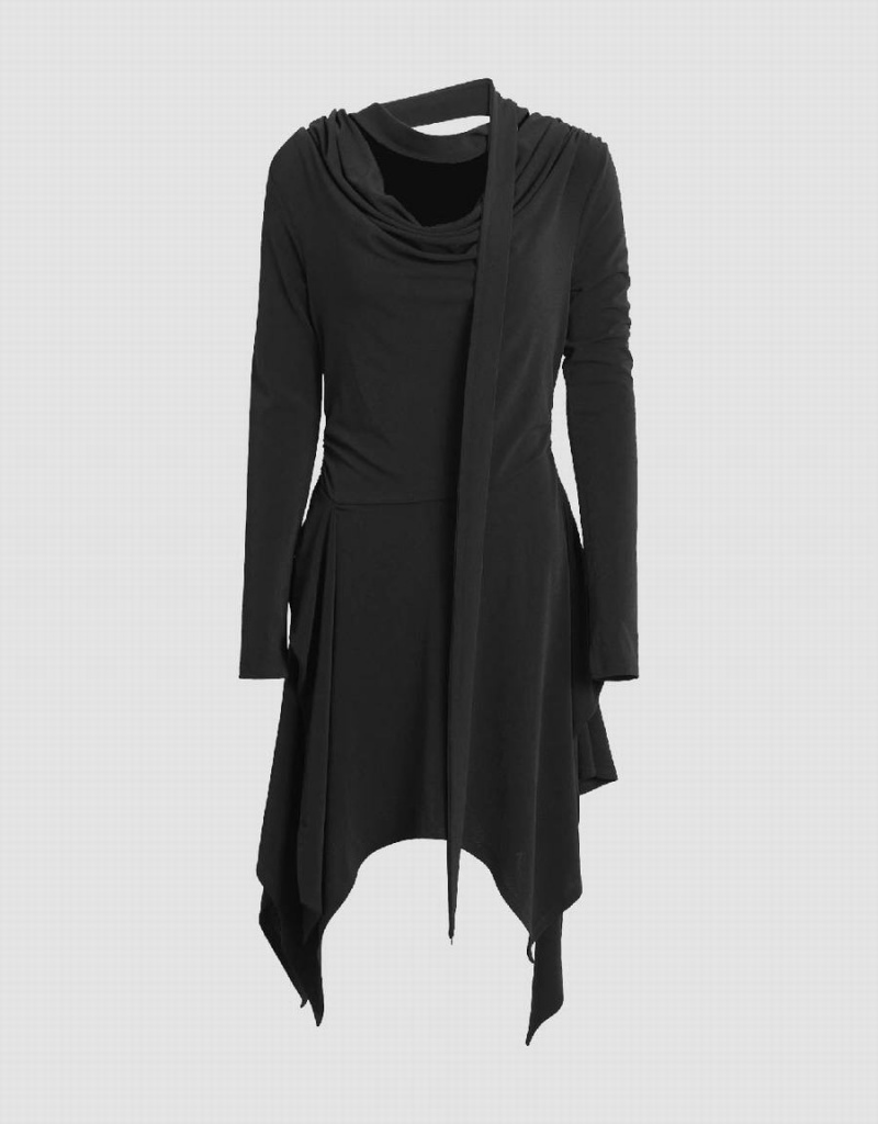 Urban Revivo Asymmetric Cowl Neck Skinny Women's Dress Black | YEB7850BT