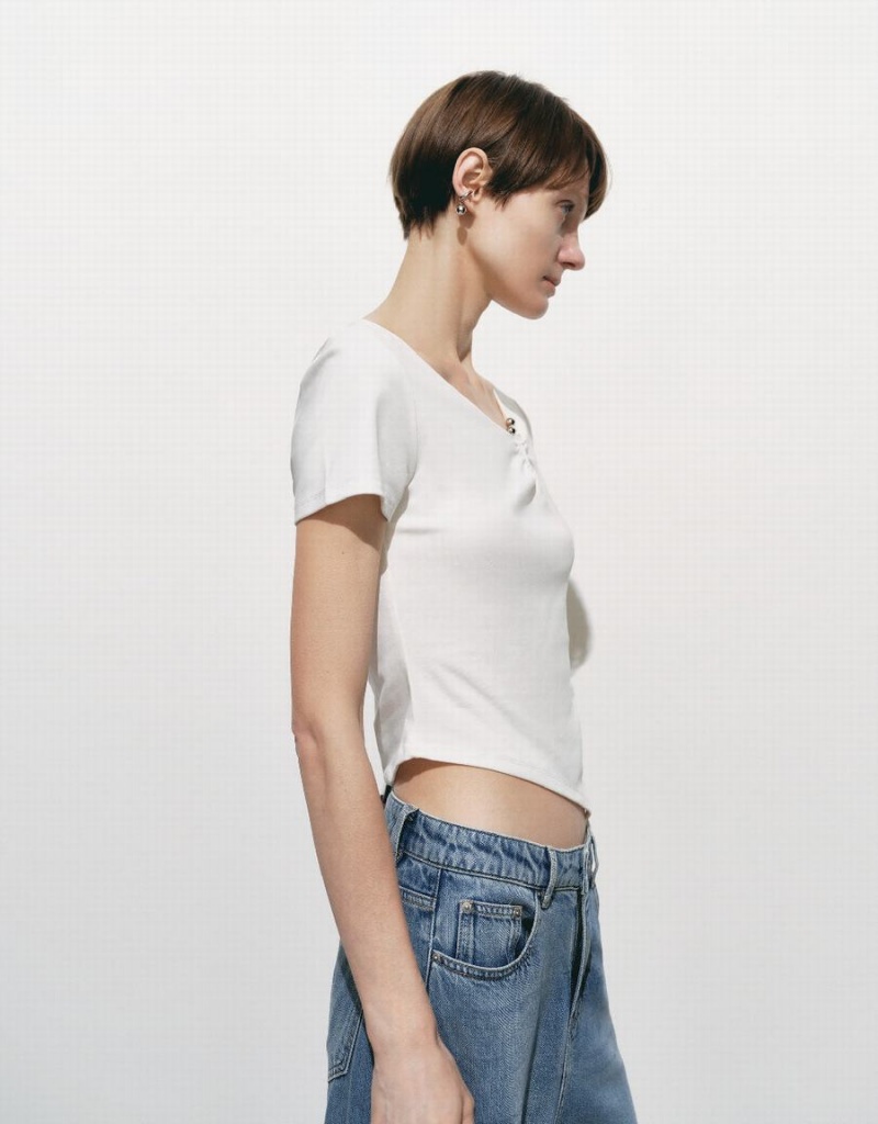 Urban Revivo Asymmetric Crew Neck Skinny Women's T Shirts White | UPP7556QG