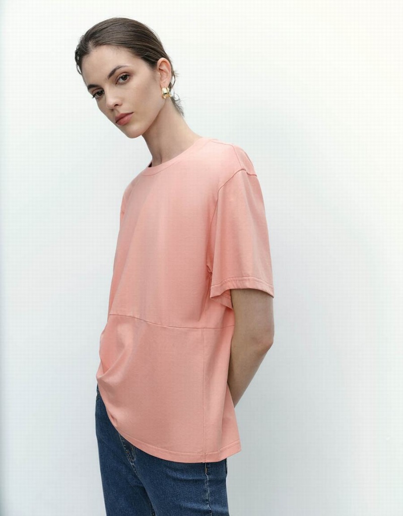 Urban Revivo Asymmetric Crew Neck Women's T Shirts Pink | QAR294YT