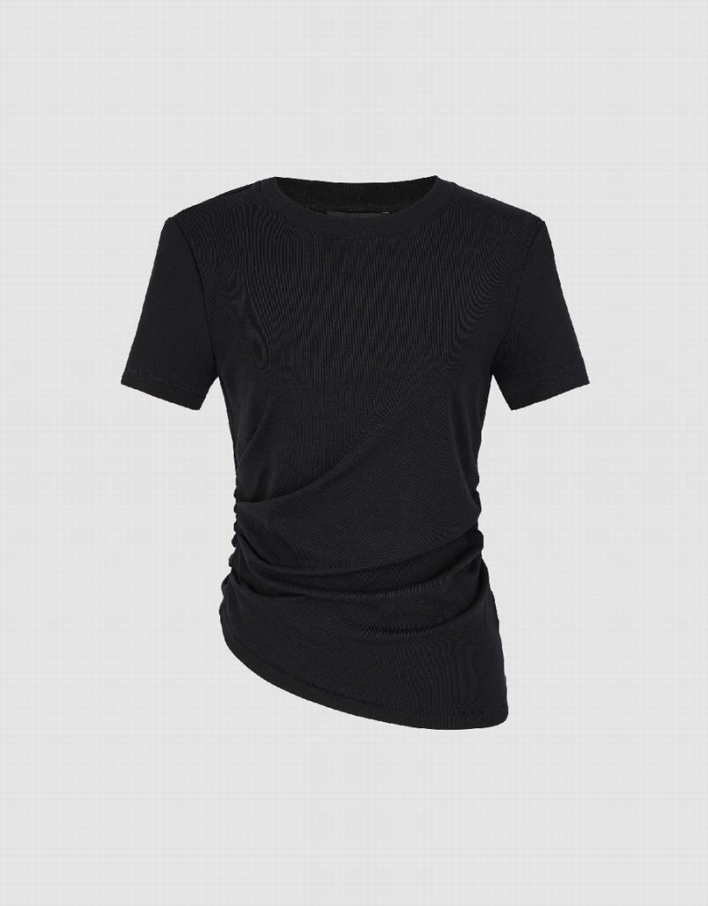 Urban Revivo Asymmetric Ruched Women's T Shirts Black | LBT118WB