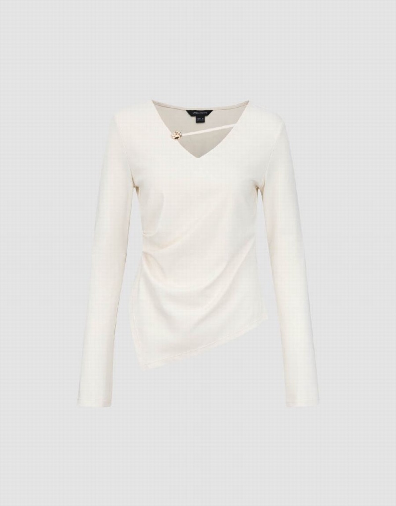 Urban Revivo Asymmetric V-Neck Skinny Women's T Shirts White | LDT3081QR