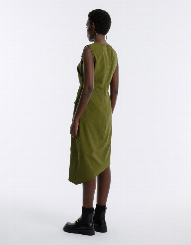 Urban Revivo Asymmetrical Buttoned Midi Women's Dress Green | FAU3437HQ