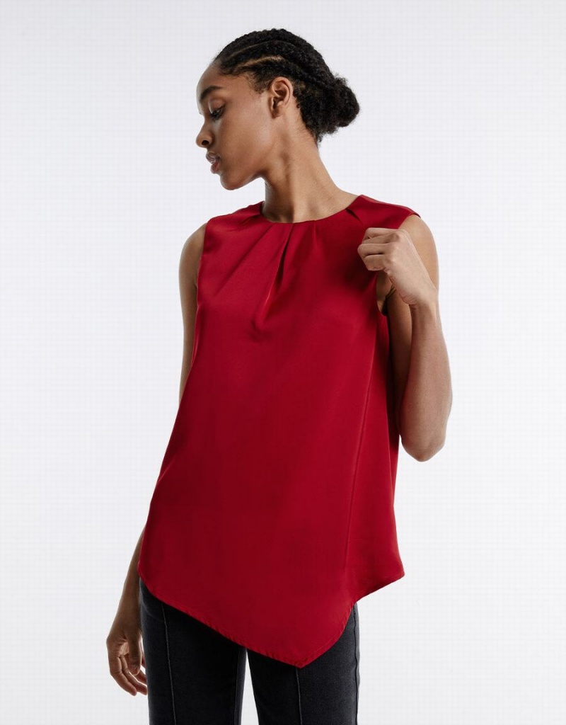 Urban Revivo Asymmetrical Hem Women's Blouse Red | UAM2960PW