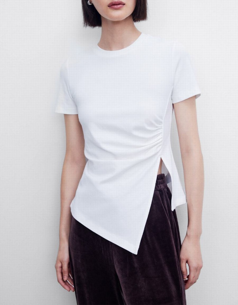 Urban Revivo Asymmetrical Hem Women's T Shirts White | OCI8186VE