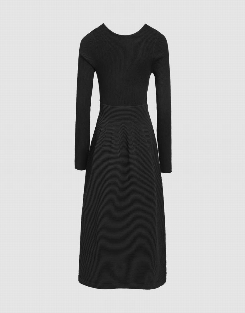 Urban Revivo Backless Knitted Midi Women's Dress Black | TZY269SW