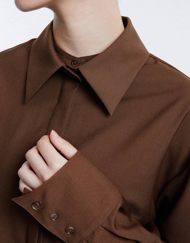 Urban Revivo Basic Button Up Women's Shirts Brown | EUL779KM