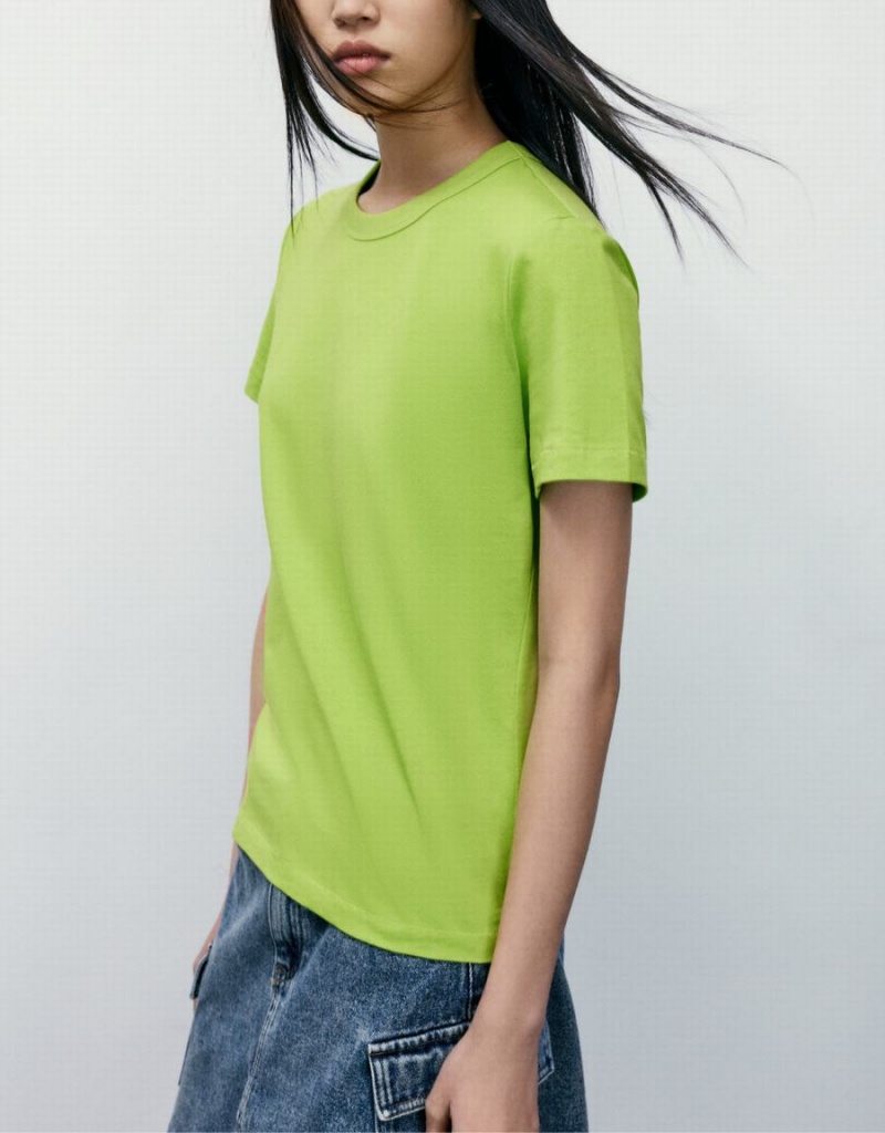 Urban Revivo Basic Crew Neck Women's T Shirts Light Green | HPS838QQ