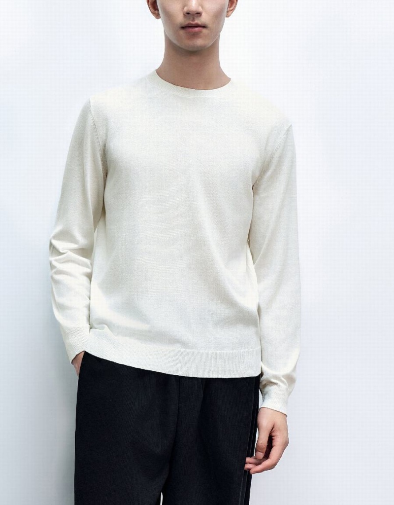 Urban Revivo Basic Knitted Men's Cardigan White | YXJ9271RS