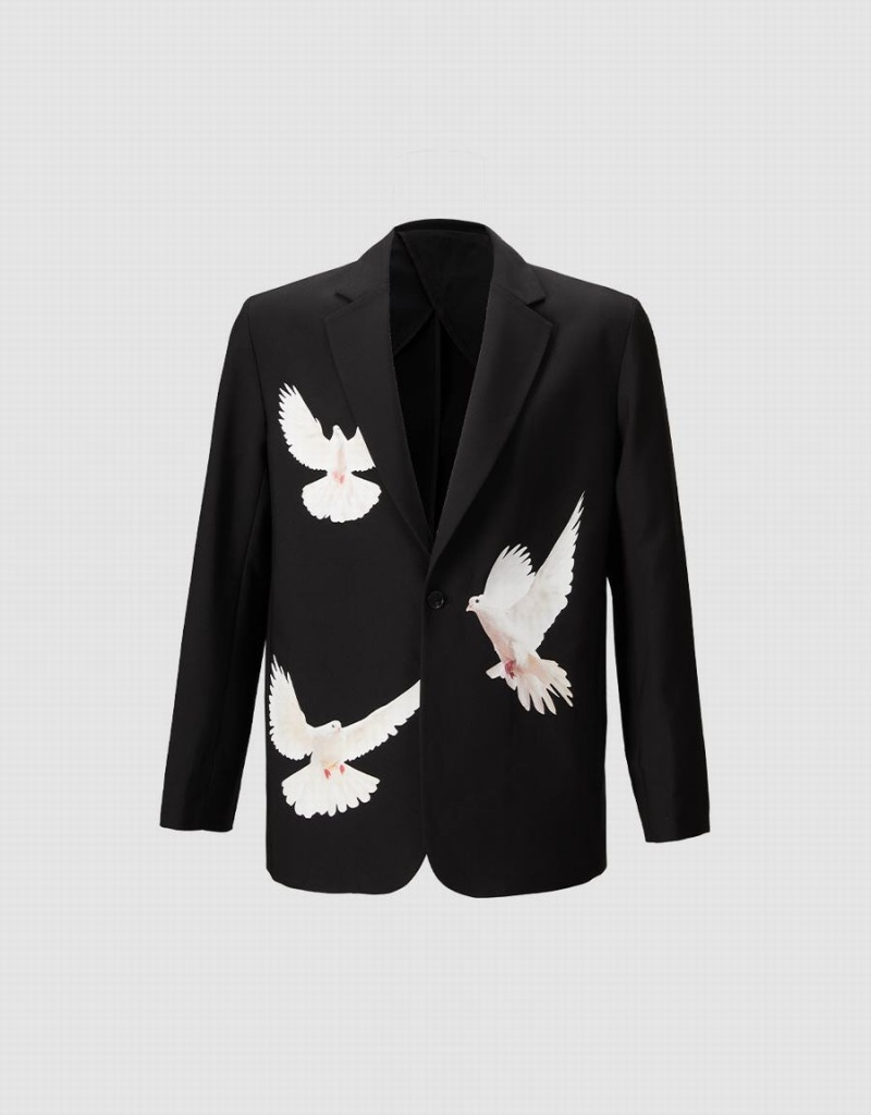 Urban Revivo Bird Print Men\'s Blazers Black | GOE5110MW