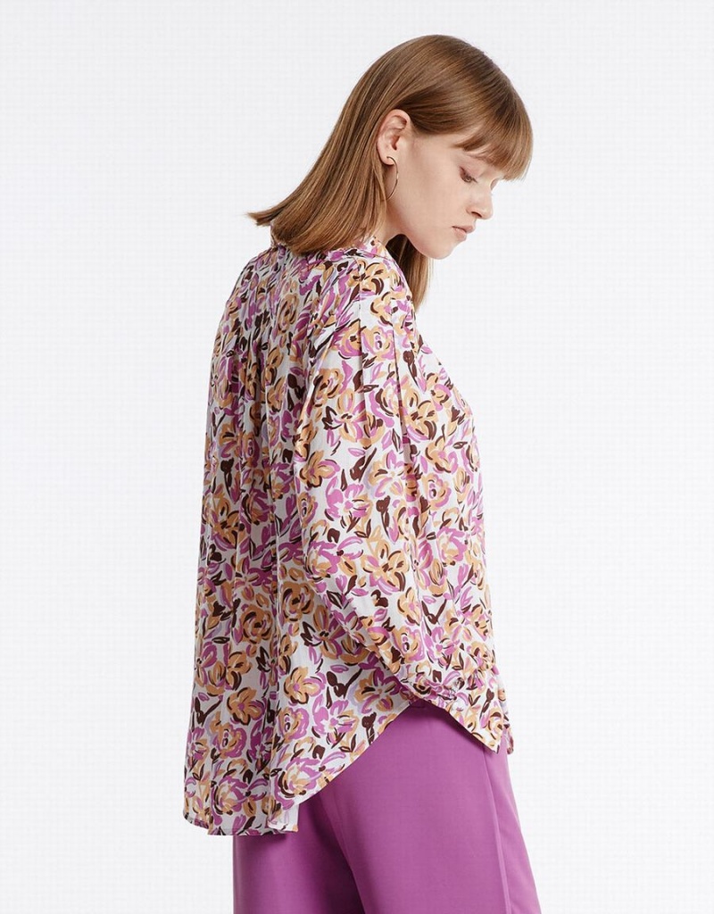 Urban Revivo Bow Detail Floral Women's Blouse Purple | DPX686YF