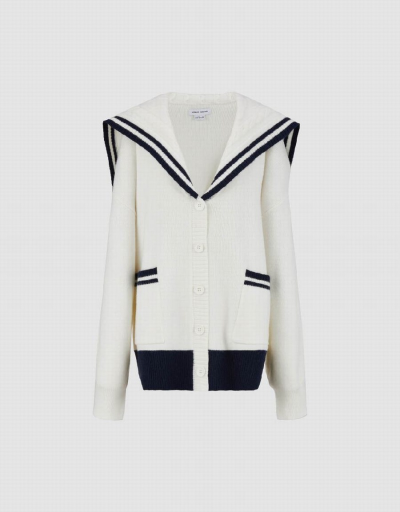 Urban Revivo Bow Neck Knitted Women's Cardigan White | GWT4325TO