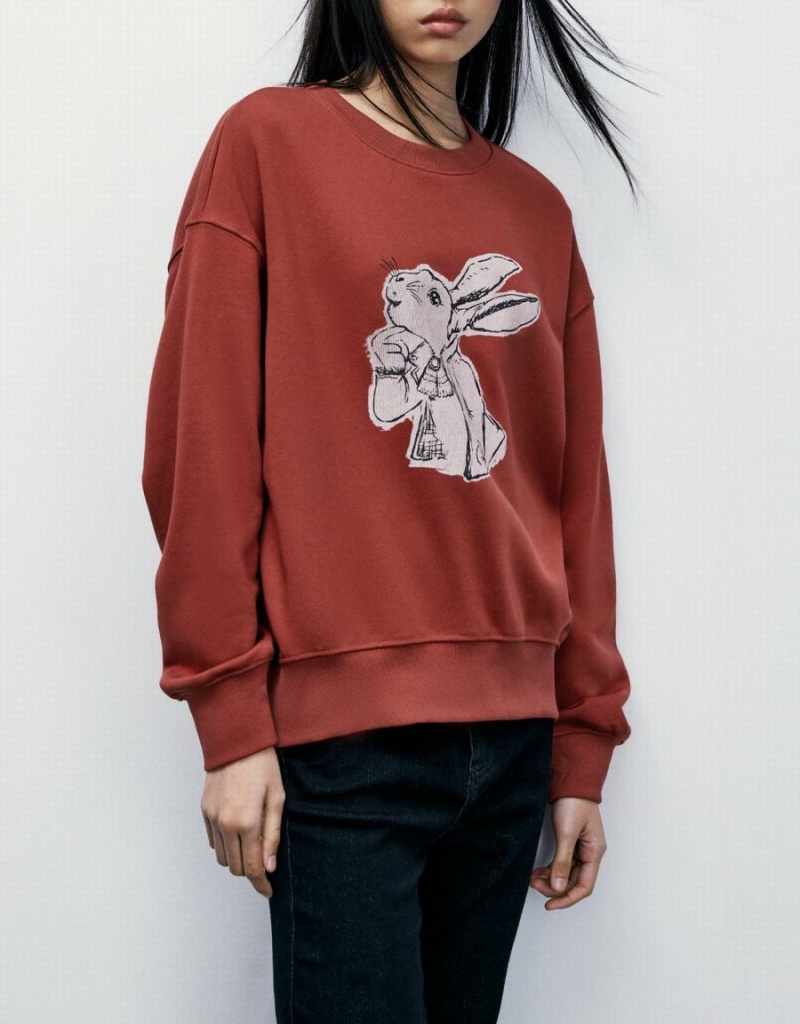 Urban Revivo Bunny Print Women's Sweatshirts Red | IMP7947OT