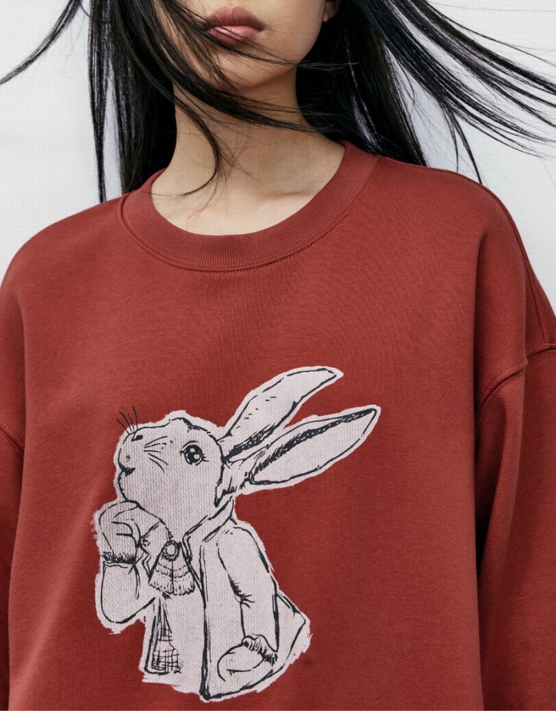 Urban Revivo Bunny Print Women's Sweatshirts Red | IMP7947OT