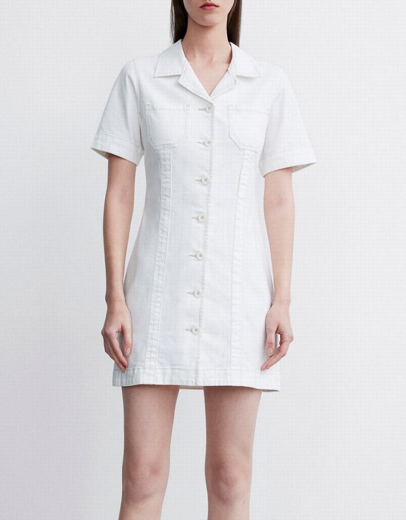 Urban Revivo Button Front Denim Women's Dress White | POD7163YX