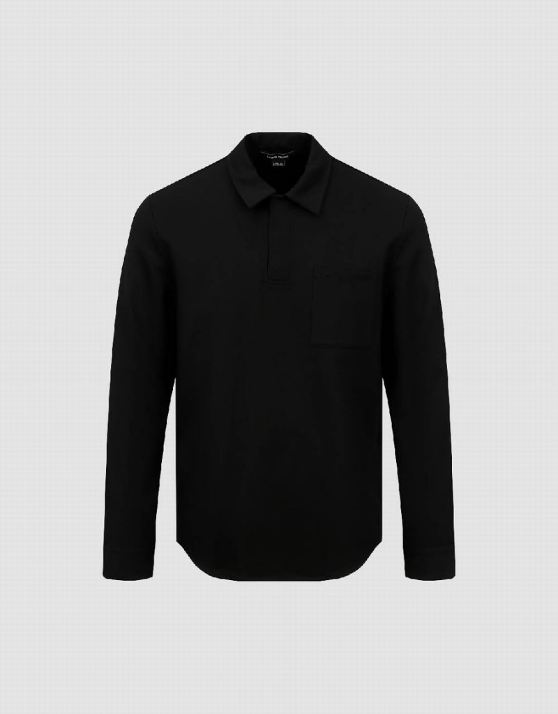 Urban Revivo Button Half Placket Straight Men's Polo Shirts Black | WES8322PW