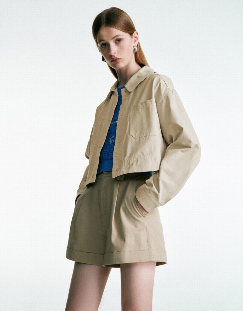 Urban Revivo Button Up A-Line Women's Coats Khaki | KAA467LY