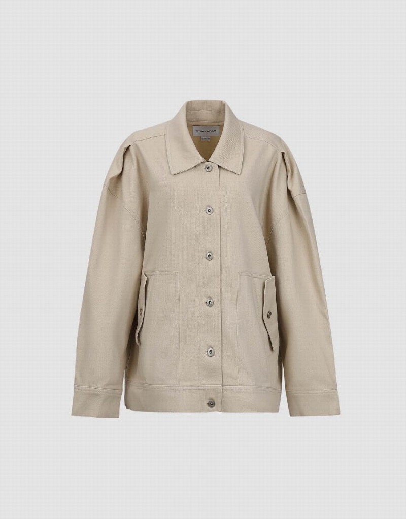 Urban Revivo Button Up A-Line Women's Jackets Khaki | CLS8588II