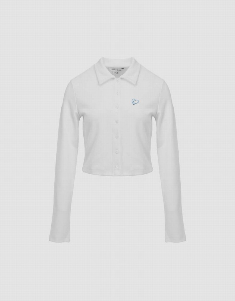 Urban Revivo Button Up Knitted With Collar Women's T Shirts White | LCI7464LV