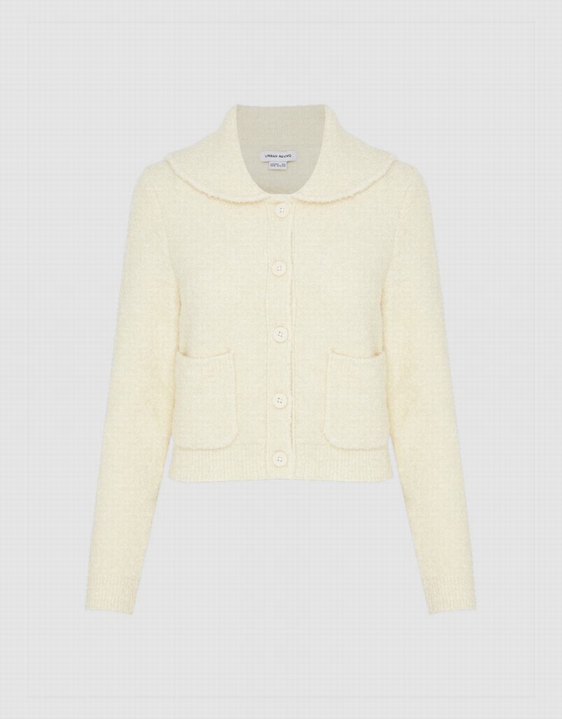 Urban Revivo Button Up Knitted Women's Cardigan White | QKM6058WI