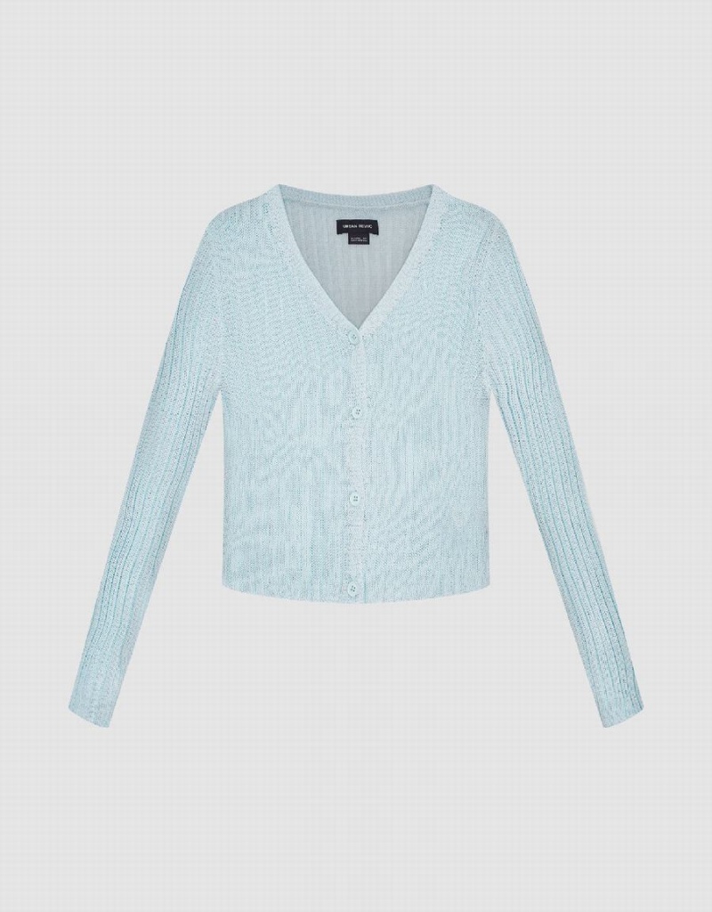 Urban Revivo Button Up Knitted Women's Cardigan Blue | KMM7100OA