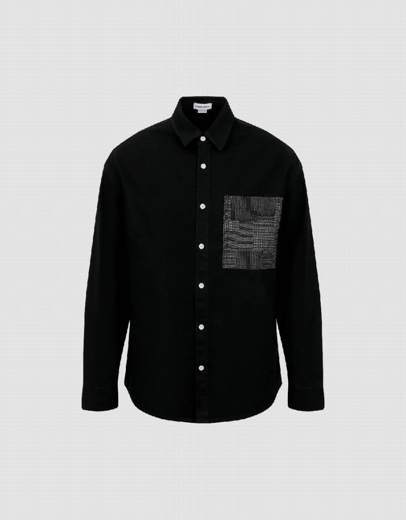 Urban Revivo Button Up Loose Denim Men's Shirts Black | SYR4144KG