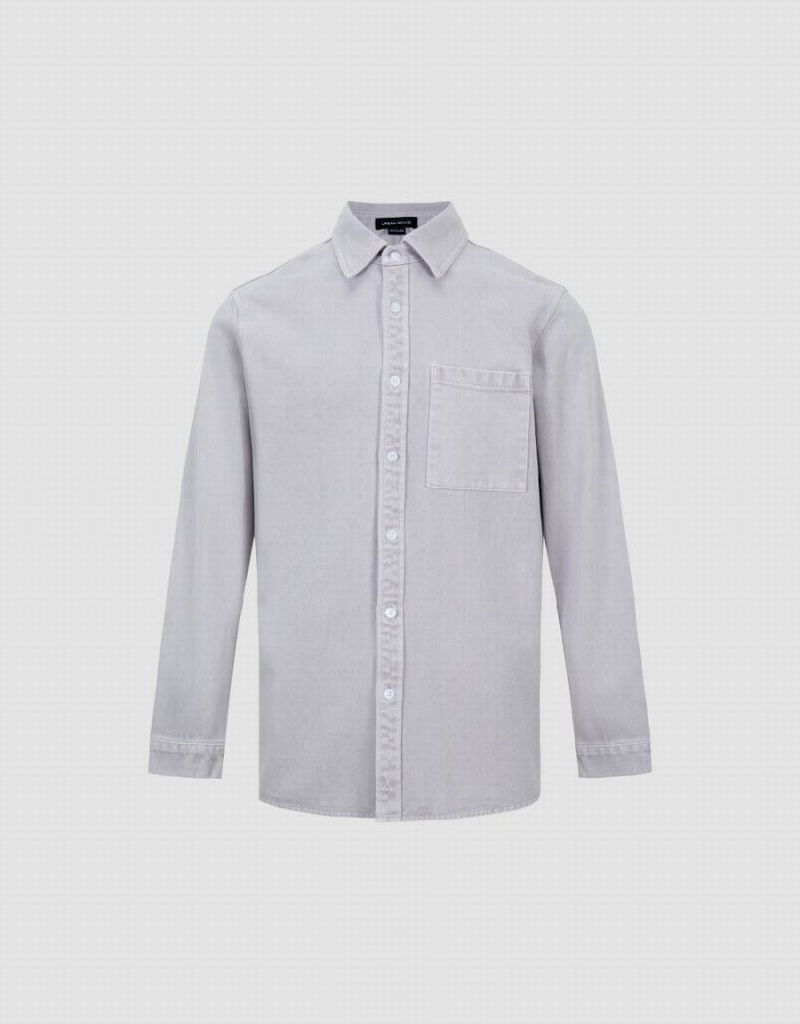 Urban Revivo Button Up Loose Denim Men's Shirts Light Grey | MIF4623EG