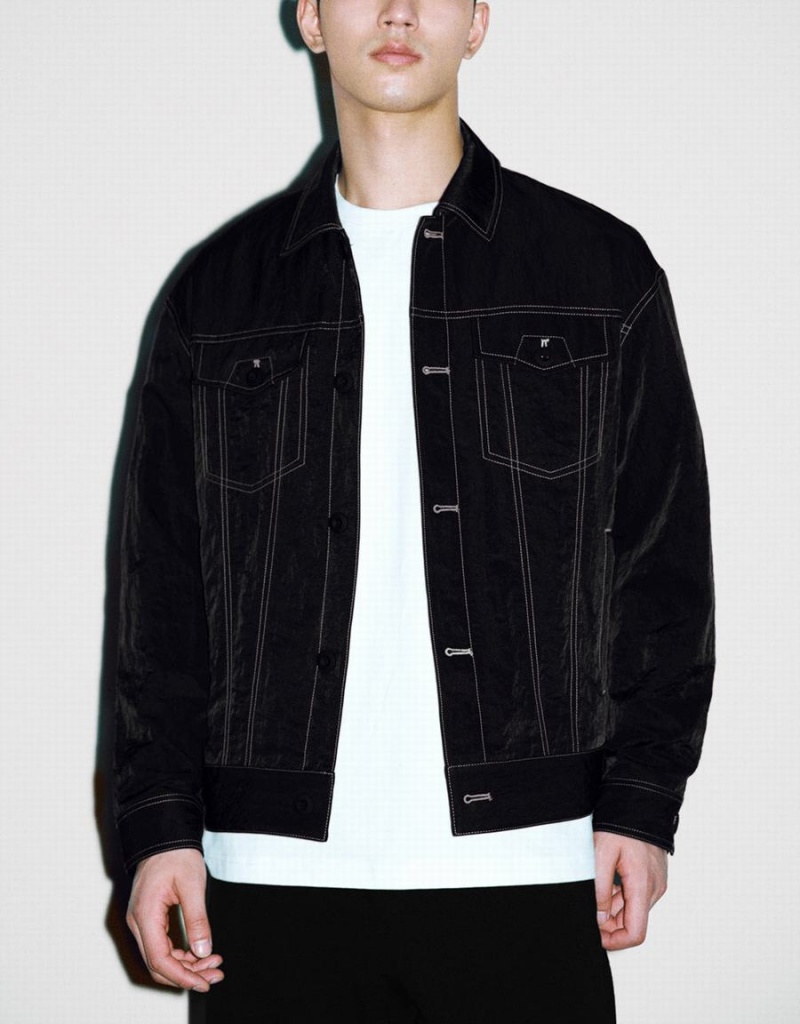 Urban Revivo Button Up Loose Men's Jackets Black | BDO510JY