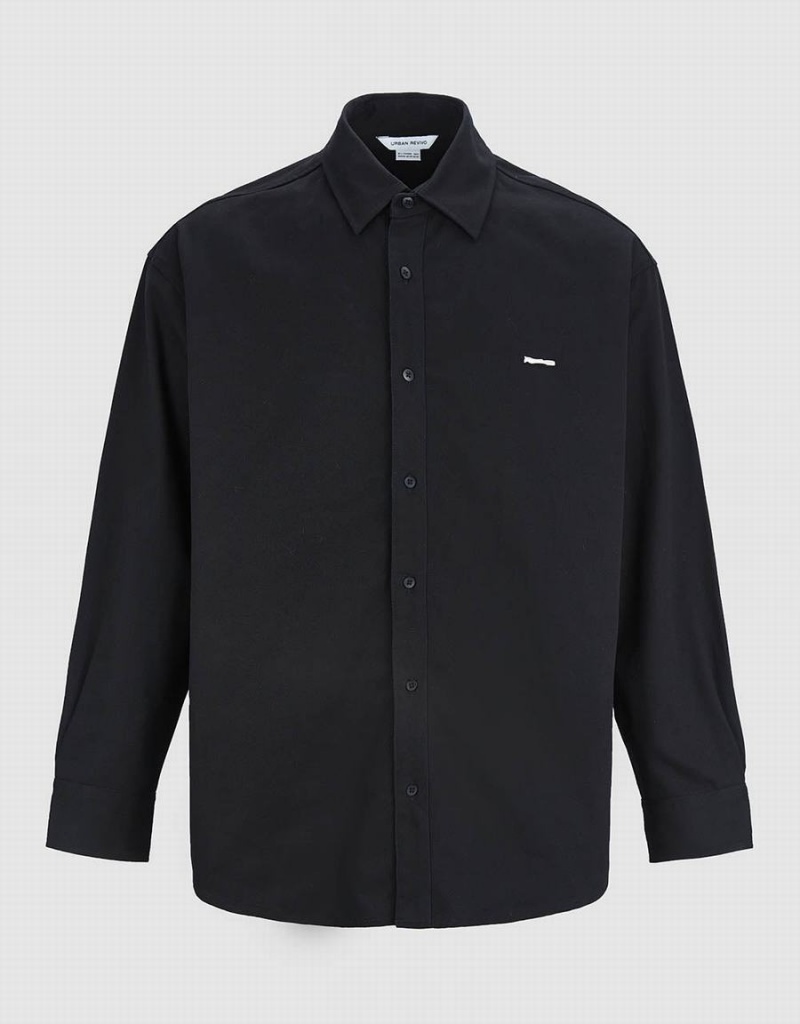 Urban Revivo Button Up Loose Men's Shirts Black | ARL242AU