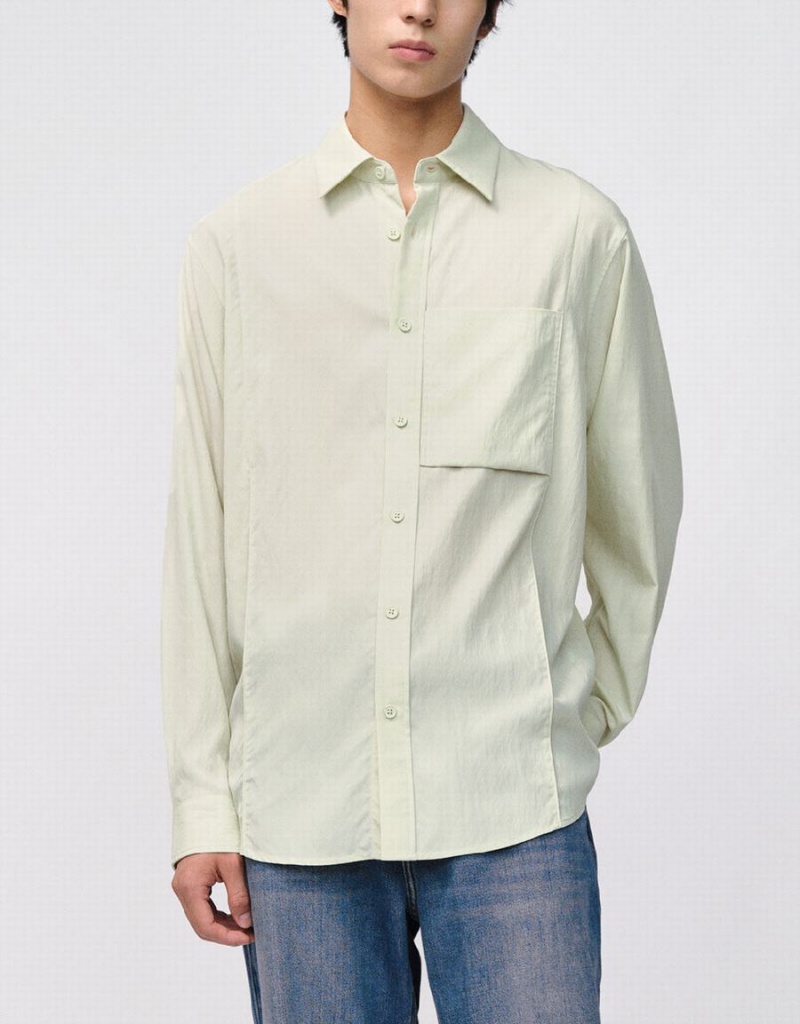 Urban Revivo Button Up Loose Men's Shirts Green | RFM7155EV