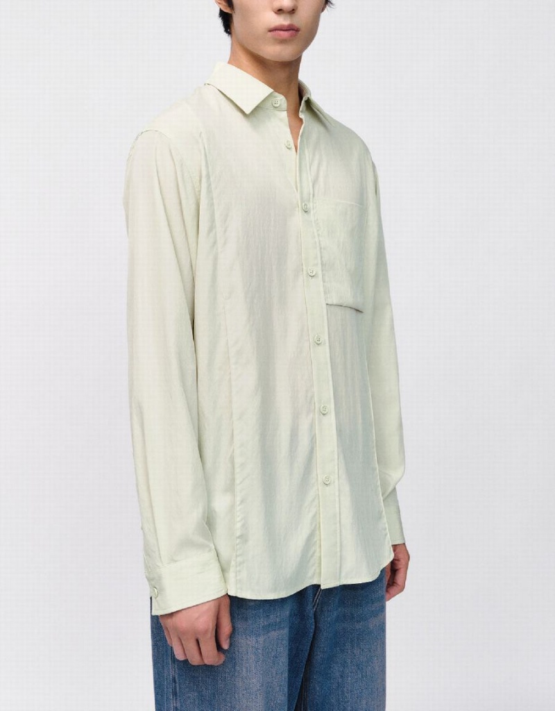 Urban Revivo Button Up Loose Men's Shirts Green | RFM7155EV