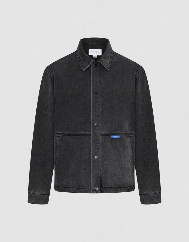 Urban Revivo Button Up Men's Denim Jackets Black | XXP220LA