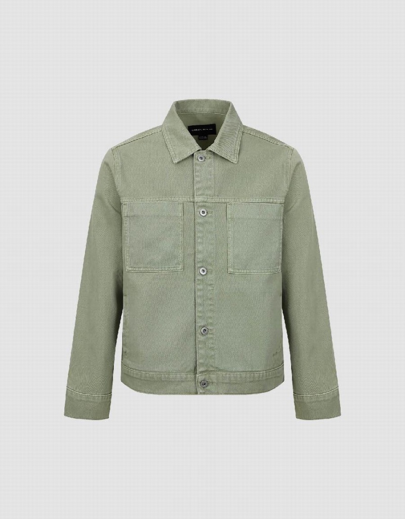 Urban Revivo Button Up Men's Denim Jackets Green | TAT1254XS