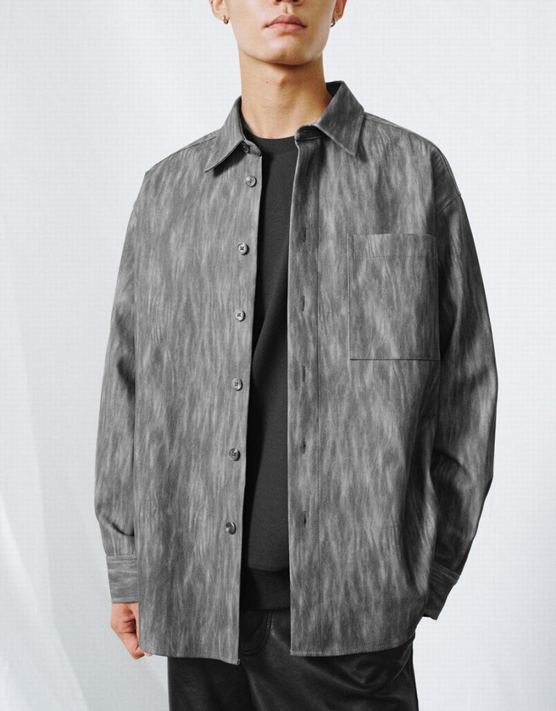 Urban Revivo Button Up Printed Men's Shirts Grey | WAP3342MC