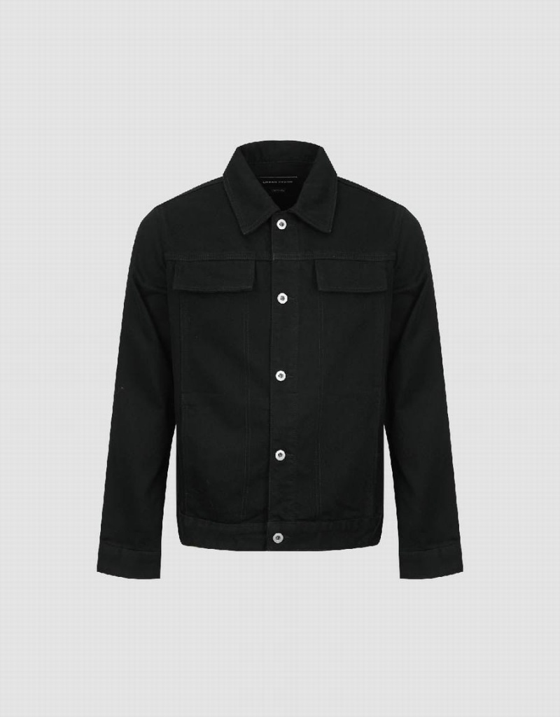 Urban Revivo Button Up Straight Denim Men's Shirts Black | FFS8964GL