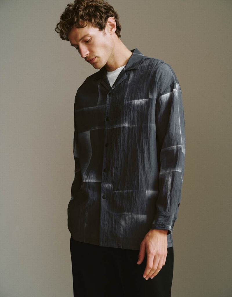 Urban Revivo Button Up Straight Loose Men's Shirts Grey | YCI329XT